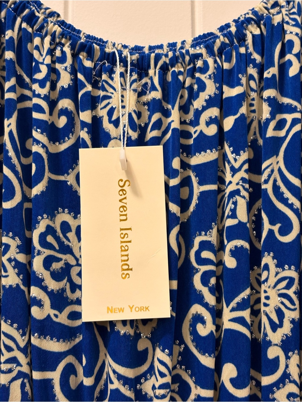 Blue and White Printed Maxi Dress with Smocked Waist- soft flowy and pretty! - Picture 10 of 12
